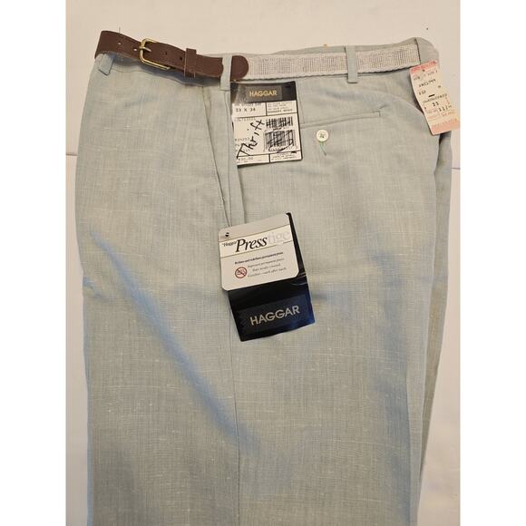 Vintage Haggar Prestige Belted Dress Pants Men's 33x34 Green Linen PermPress NWT - Picture 1 of 16